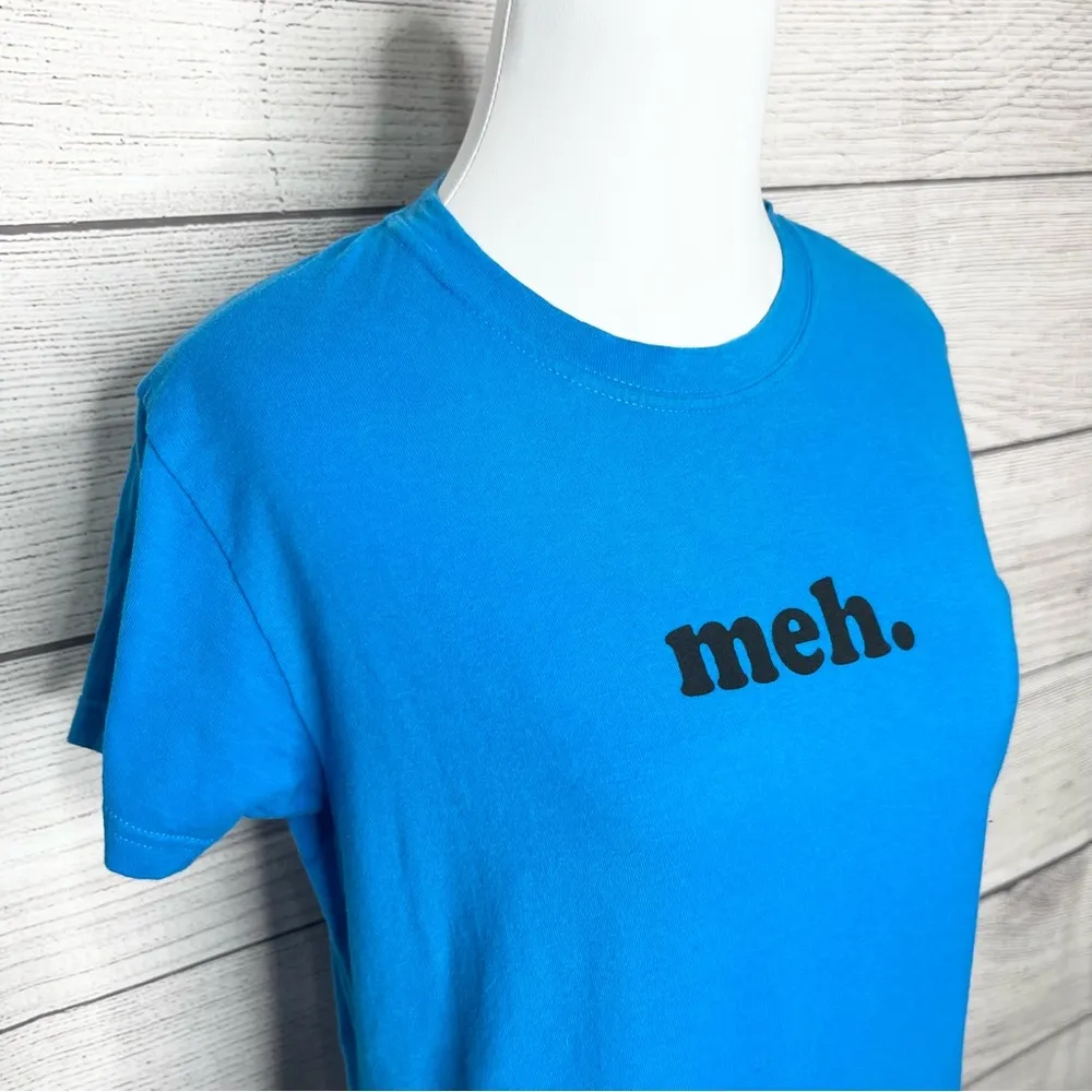 Meh. Electric Blue Funny Short Sleeve T-Shirt Women’s Size Large - Image 4