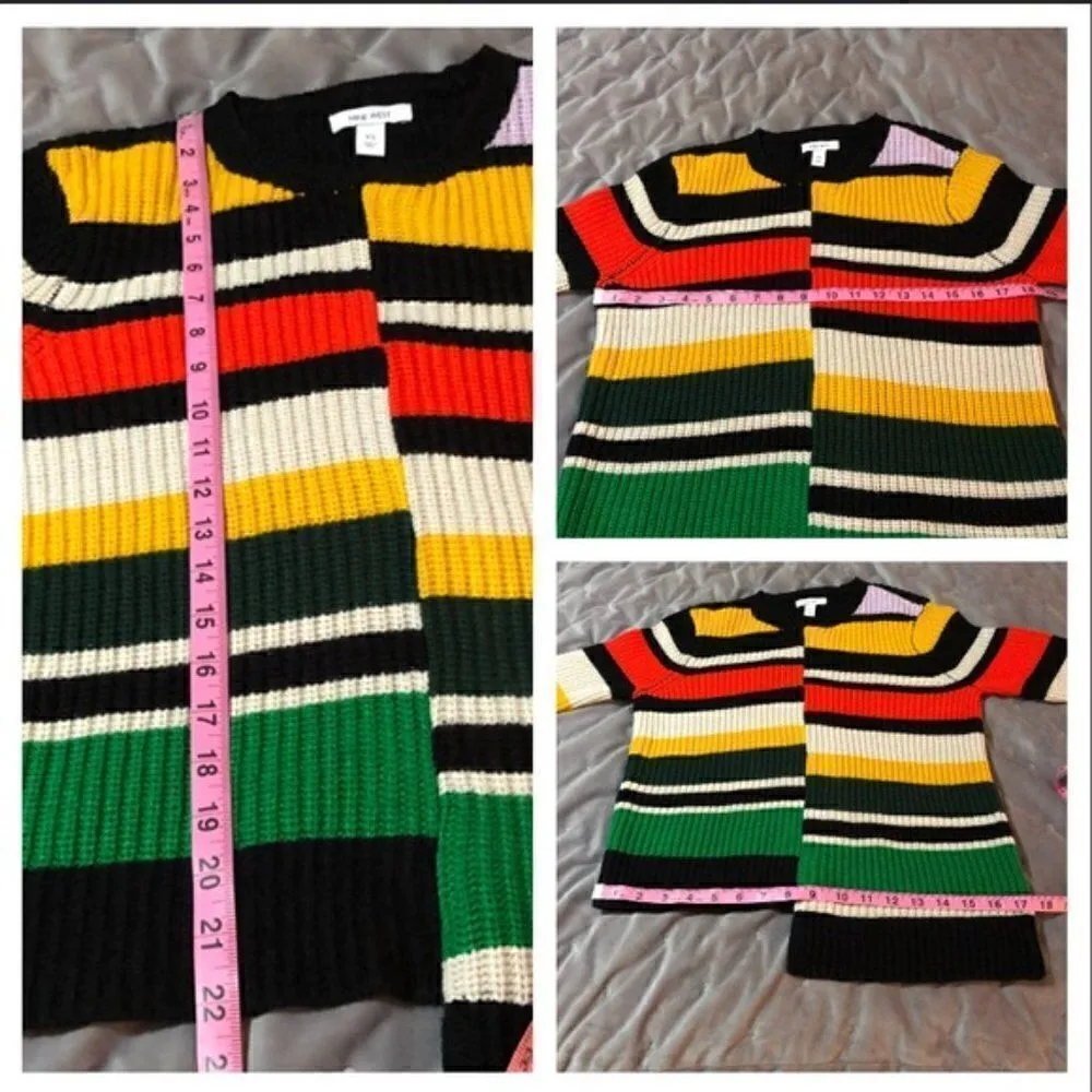 Nine West Color Block Sweater Asymmetrical Hem Retro Black XS - Image 6