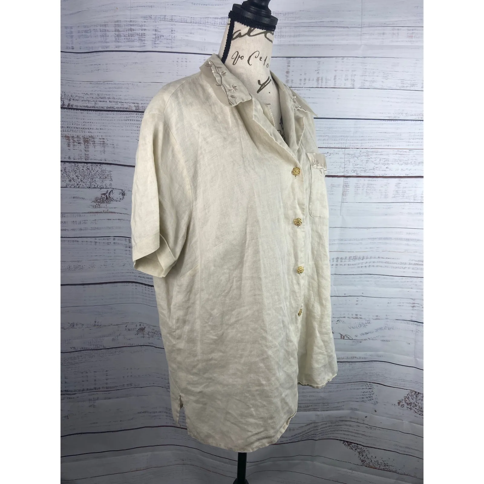 Vintage Jordan Linen Shirt Womens 18W Button Front Pocket Collar Short Sleeves - Image 4
