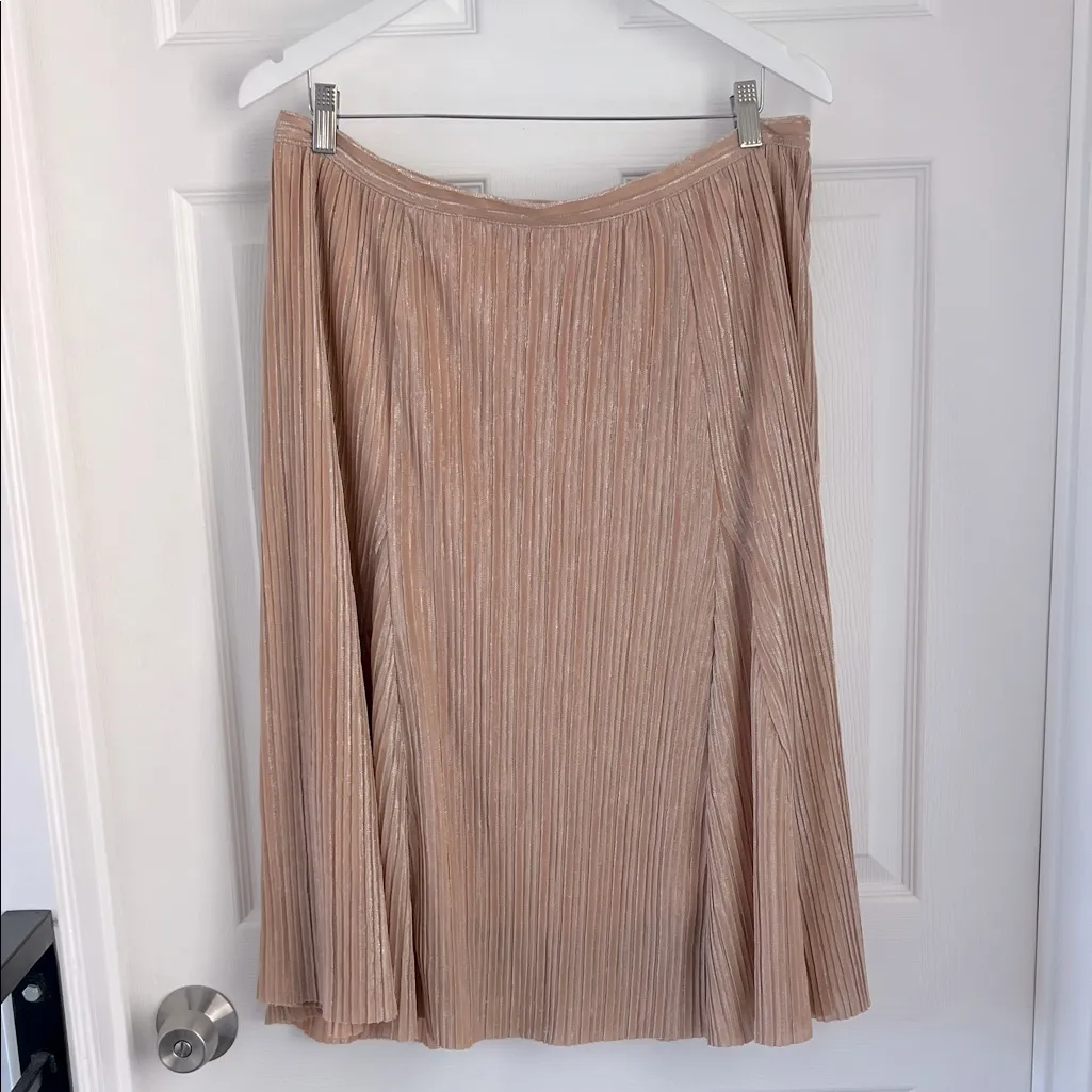 Anthropologie Maeve Ambra Shimmer Pleated Skirt Rose Gold Size Large - Image 3