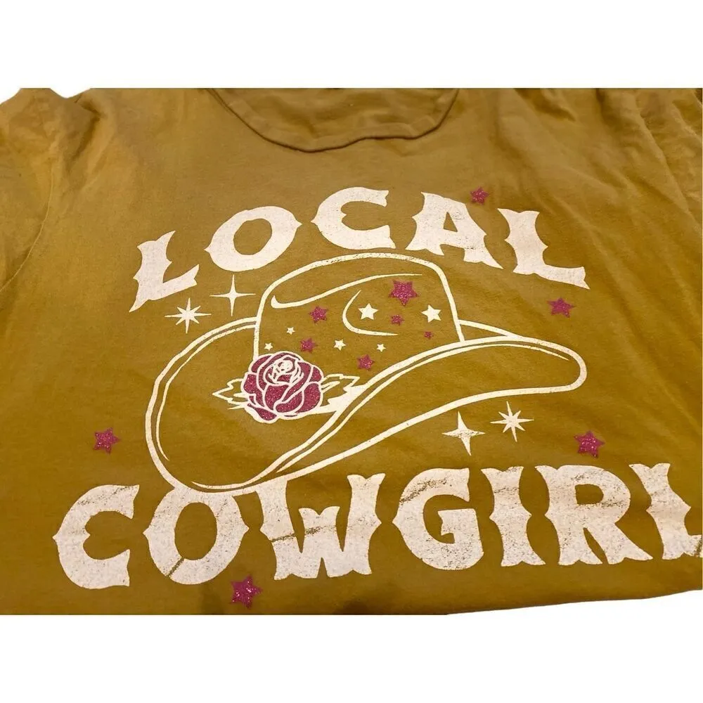 Originality Local Cowgirl T Shirt Western Glitter Floral Rose Lounge Yellow Size M - Image 6