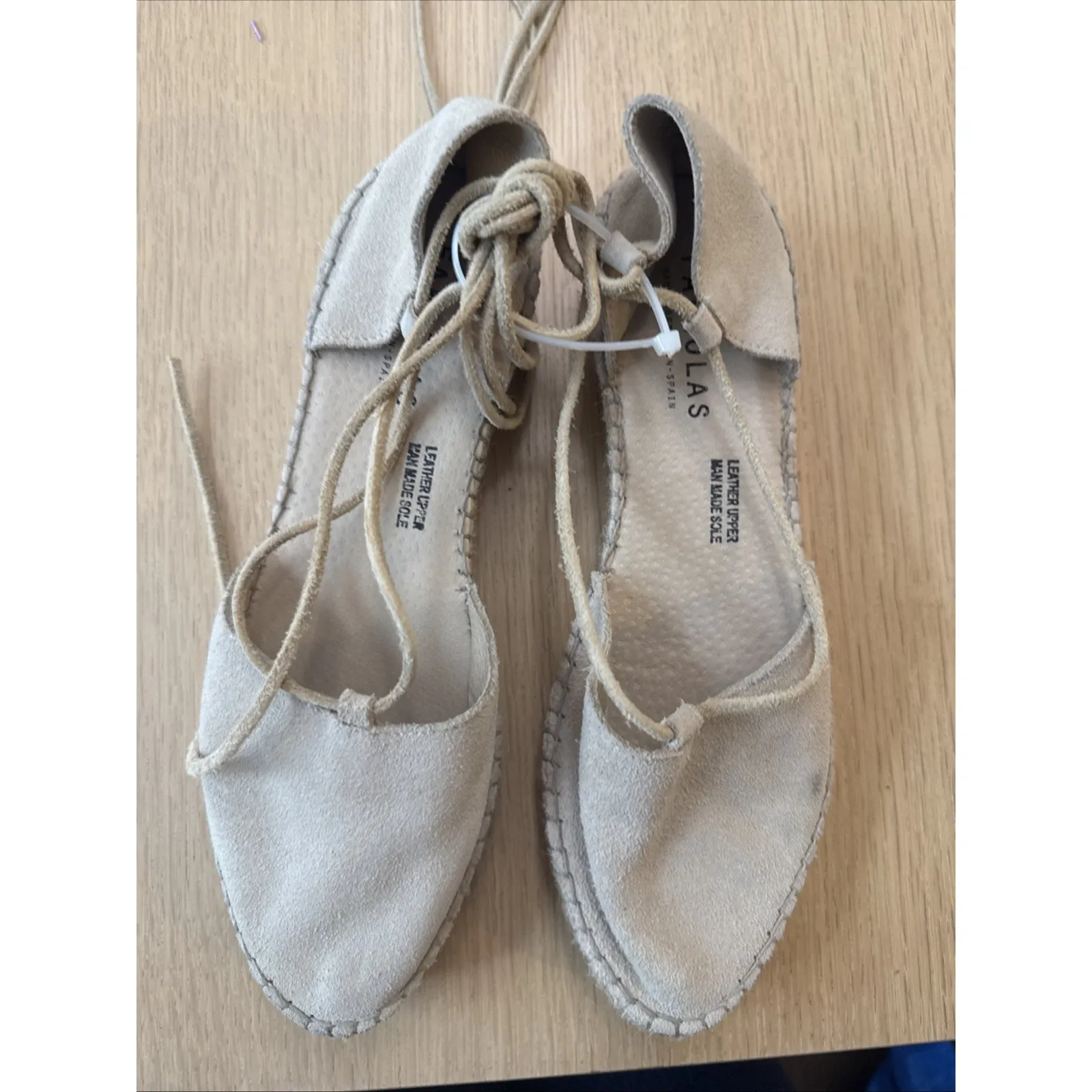 FABIOLAS Made In Spain Suede Espadrilles Ankle Wrap Tie Sandals Shoes 39/ US 9 - Image 2