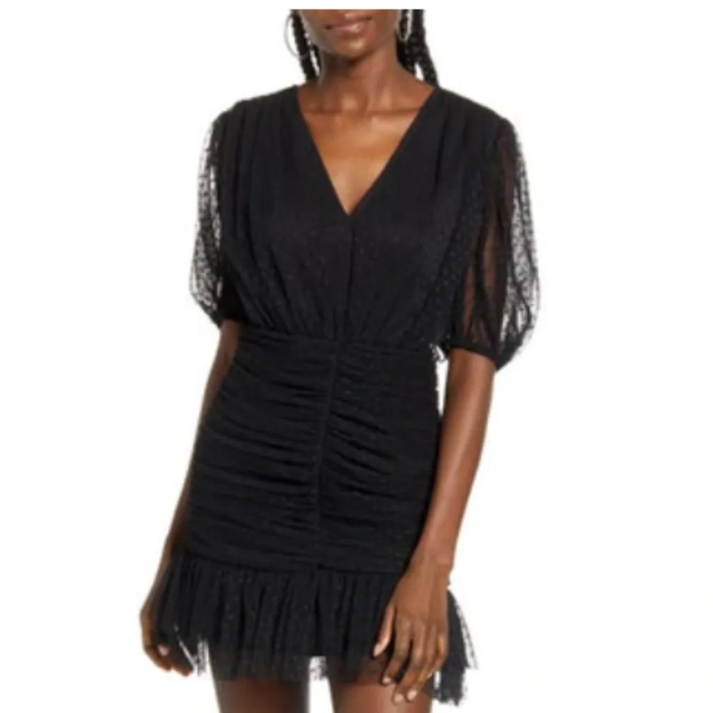 NWT ENDLESS ROSE Mesh Ruched Puff Sleeve Minidress In Black - Image 2