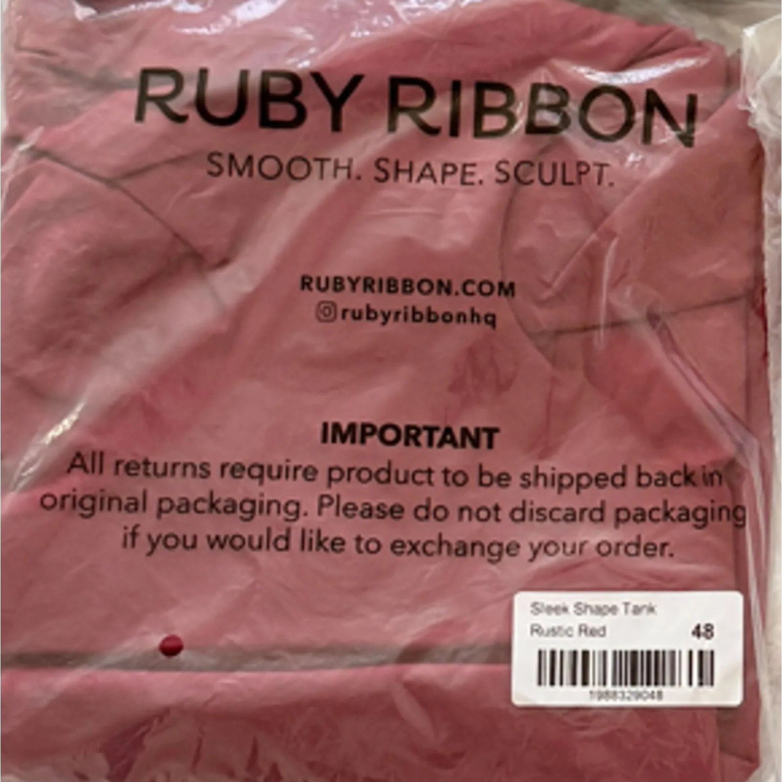 Ruby Ribbon Sleek Shape Tank #1988 Light Support Shapewear Rustic Red Sz 48 - Image 3
