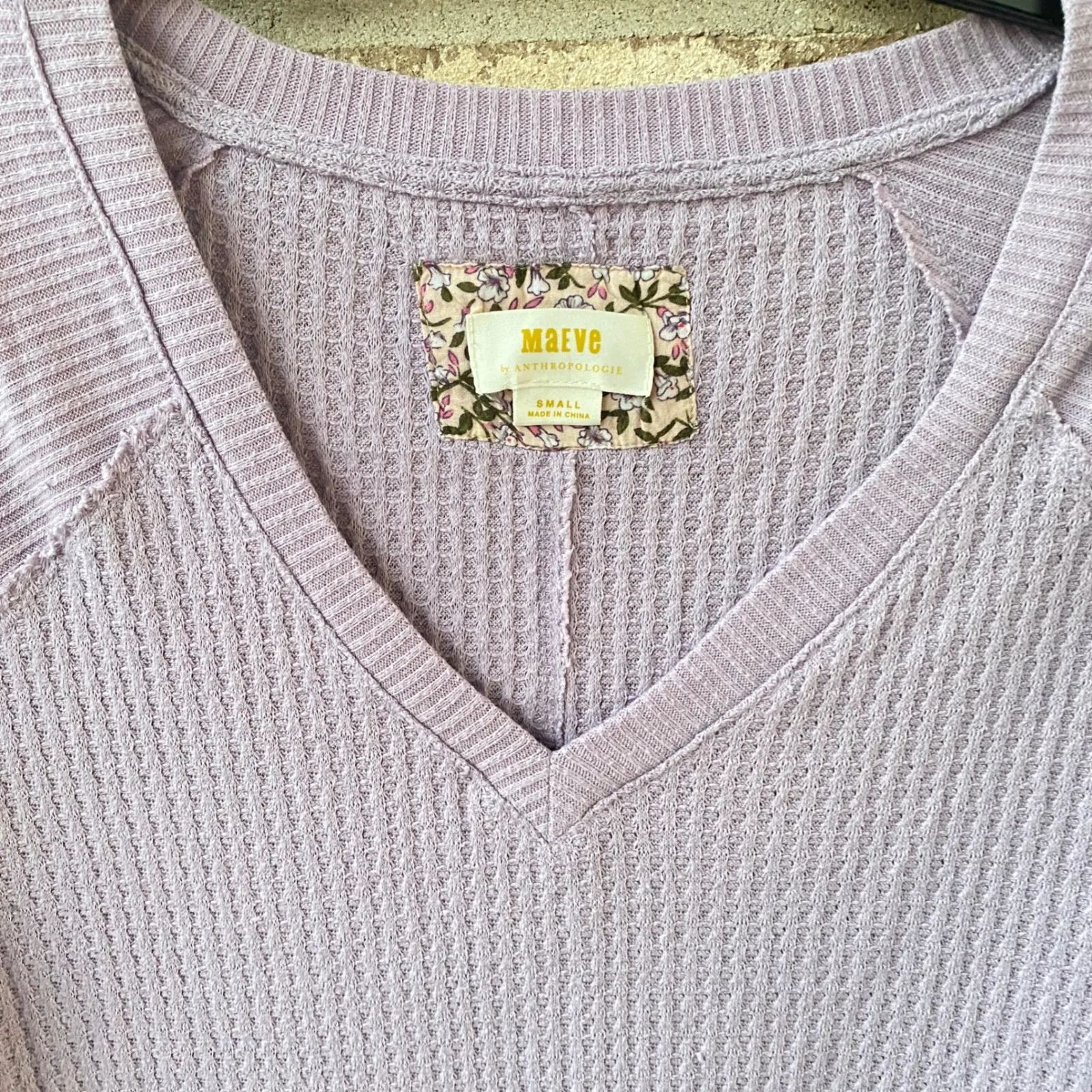 Maeve Anthropologie Lavender Thermal Waffle Knit Top Small Cozy Classic Comfort Purple - Image 3