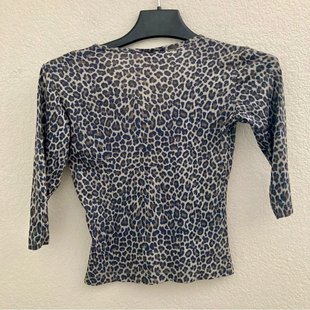 Y2K leopard print animal green v-neck half sleeve mesh trend top grunge 90s - Image 3