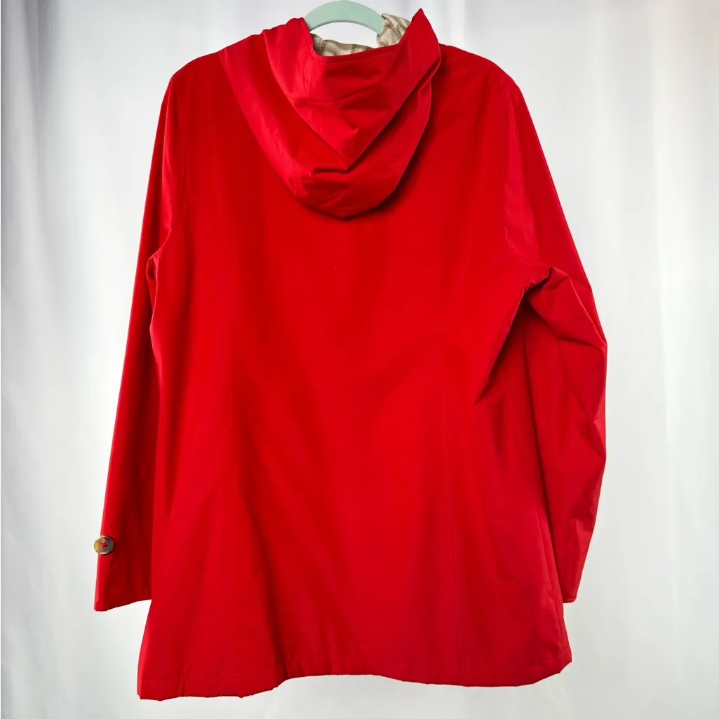 L.L. Bean Button Up Flannel Lined Trench Coat in Red Tan Size Medium Regular - Image 5