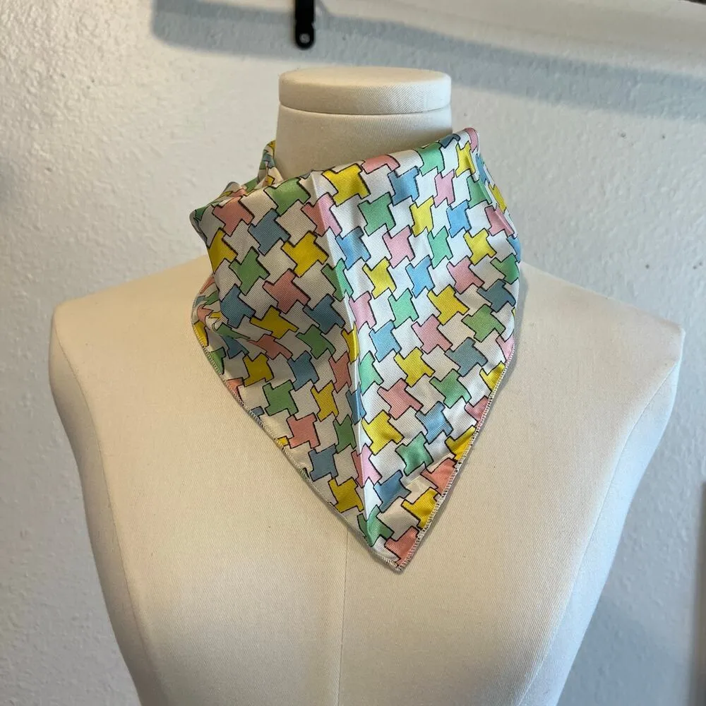 Vintage Silky Pastel Abstract Print Triangle Neck Tie Bandana Pink - Image 3