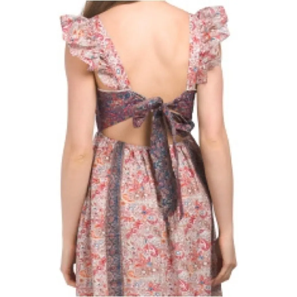 NWT Haute Hippie Tiered Maxi Dress Red Blue Floral Size 8 Prairie Boho Cowgirl - Image 5