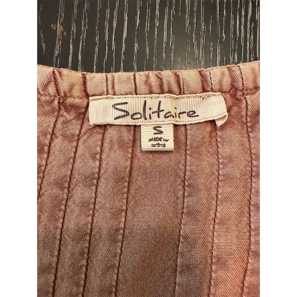 Solitaire Women's Boho A-Line Dress Tan/Pink Long Sleeve V-Neck Size S - Image 10