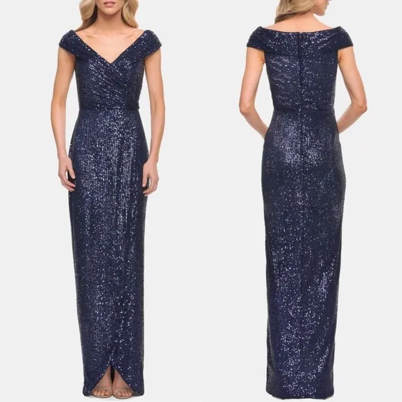 La Femme Sequin Cap Sleeve Column Gown Size 4 - Image 36