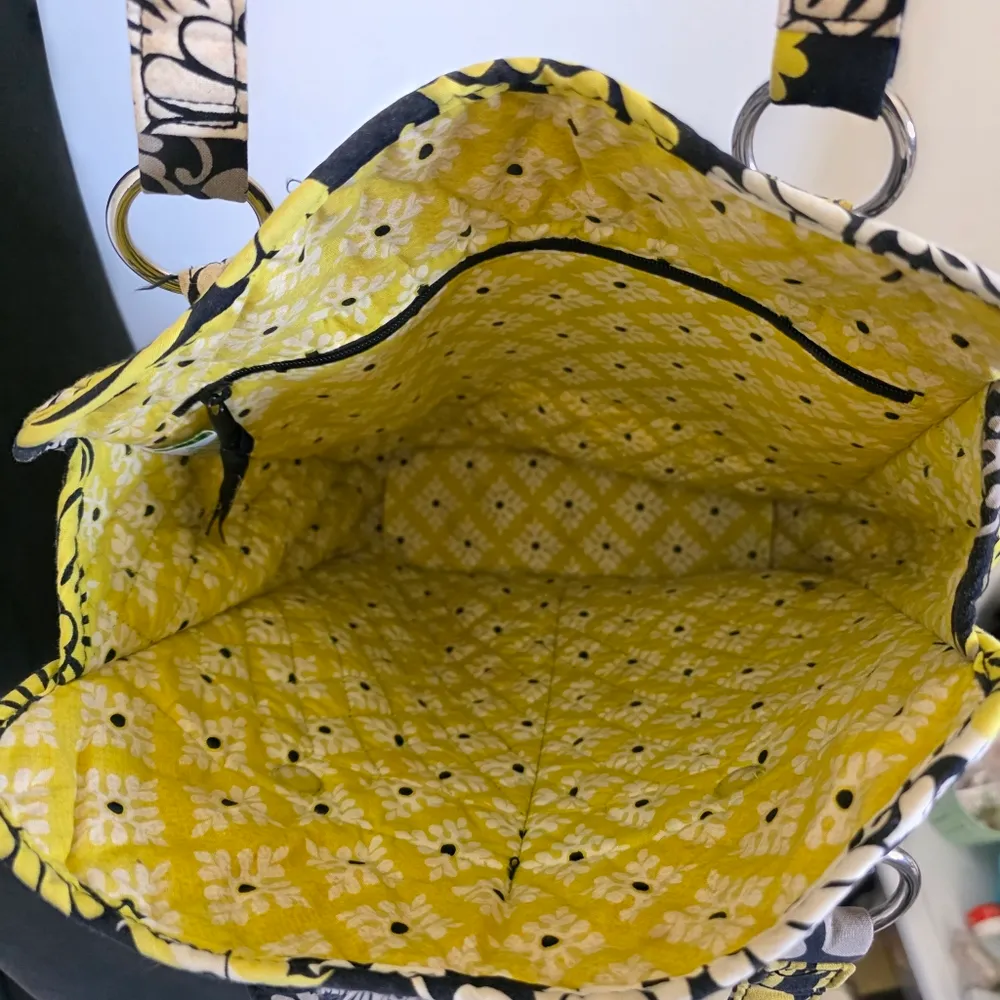Retired Vera Bradley Baroque Large Tote Bag Black White Yellow - Image 10