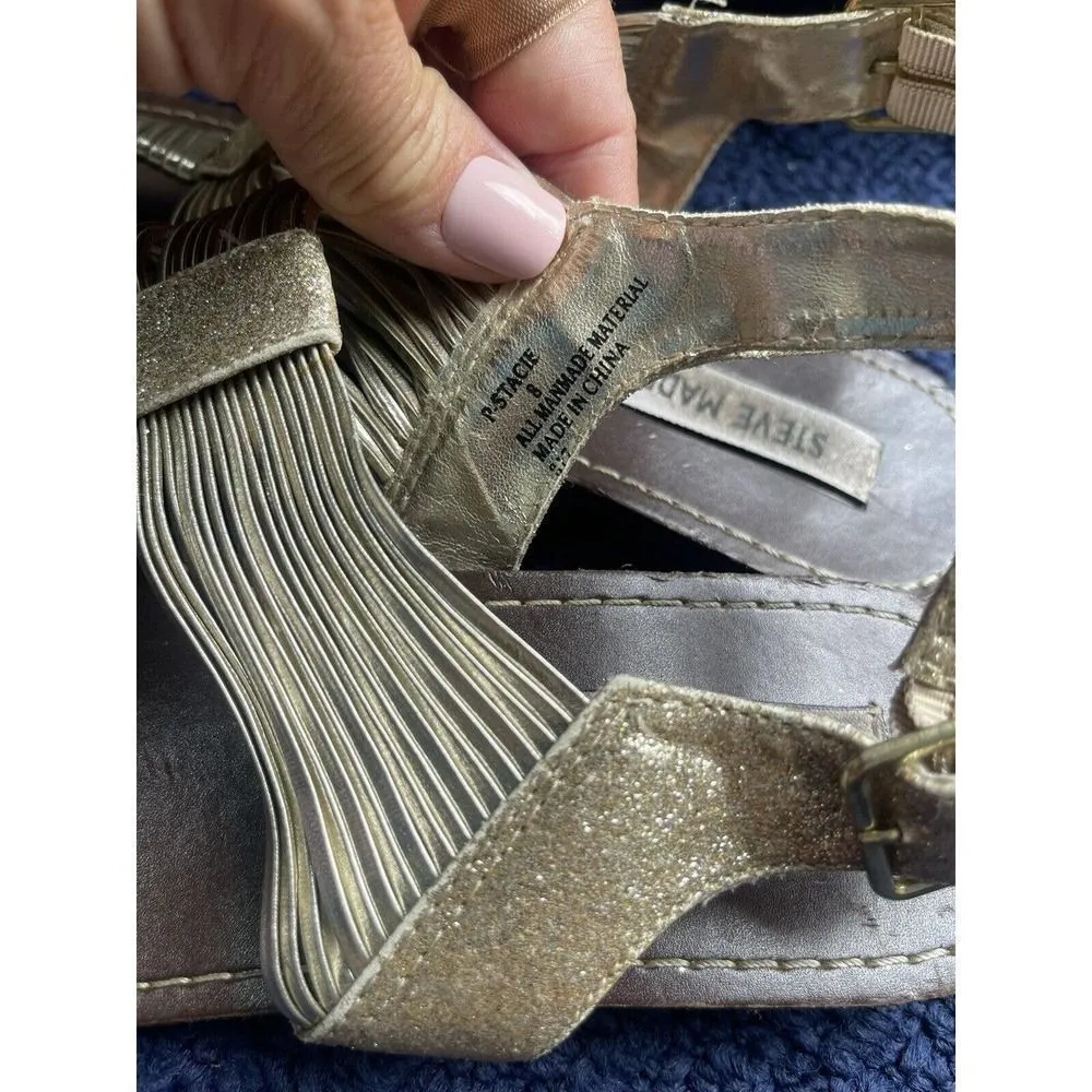 Steve Madden “Stacie” Strappy Gold Sandal Boho Peasant Bohemian Festival Size 8 - Image 4