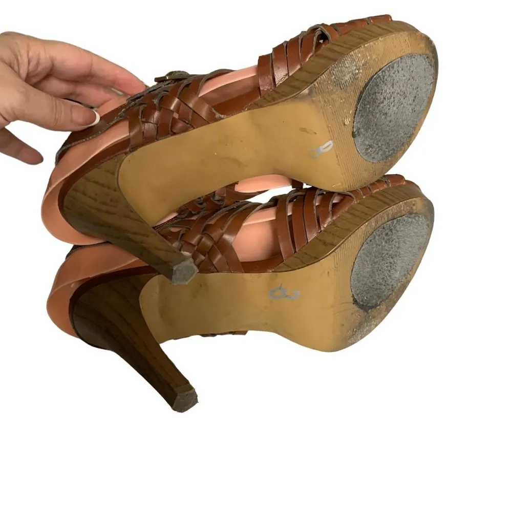 Madden Girl Warrior Strappy Heels Peep Toe Buckle 8.5 Brown Caged Sandals - Image 7