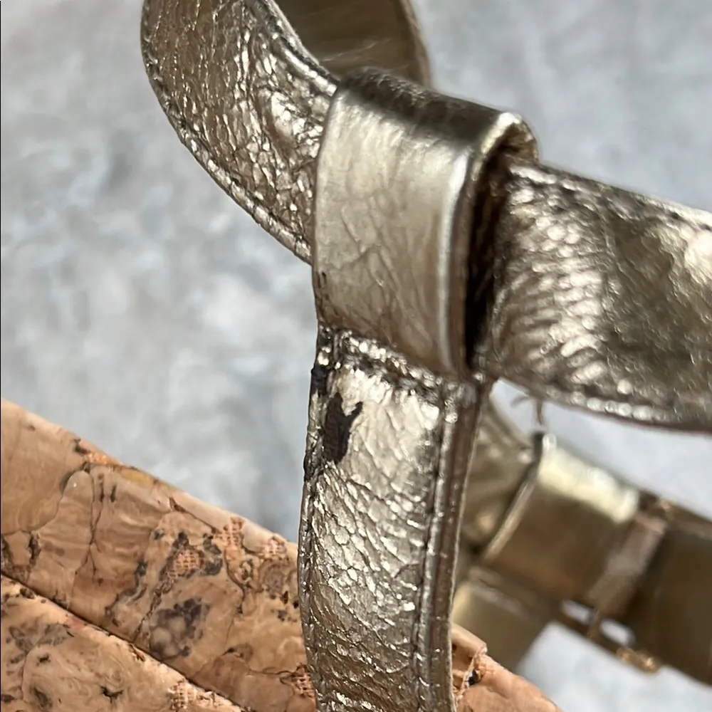 Gianni Bini Gold Wedge Sandals with Lattice Straps - Image 5