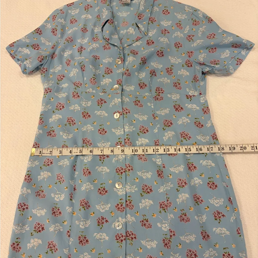 Vintage RobbieBee Baby Blue Floral Cottage Grandmacore Button-front Midi Dress 8 - Image 9