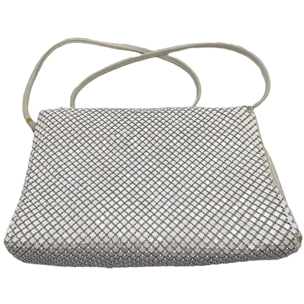 Vintage Whiting and Davis White Mesh Envelope Bag with Shoulder Crossbody Strap - Image 2