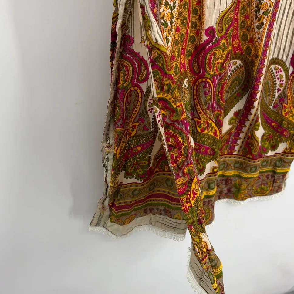 Dish Deena Tunic Dress Sz L Embroider Paisley Festival Indian Folk Hippie Earthy Tan Size L - Image 5