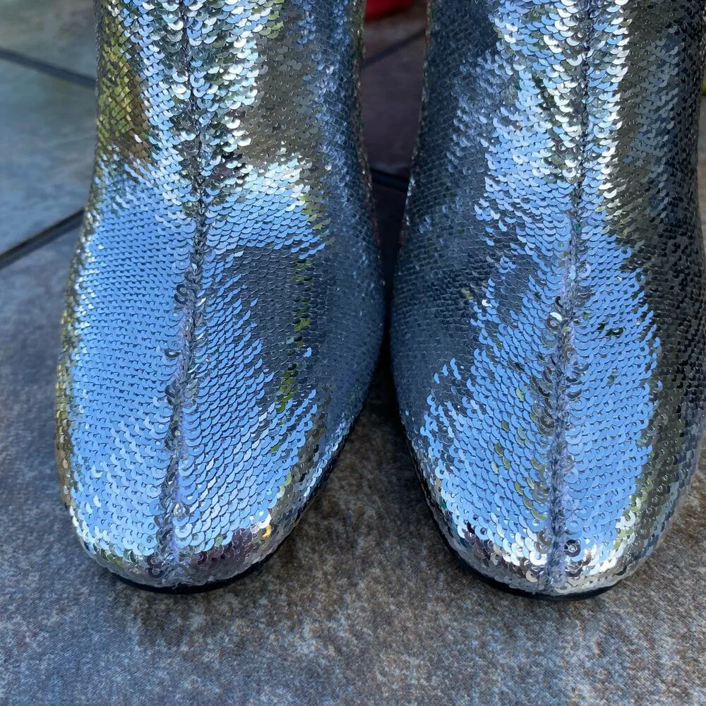 KENDALL + KYLIE Metallic Silver Sequined Haedyn Block Heel Ankle Boots 6.5 - Image 7