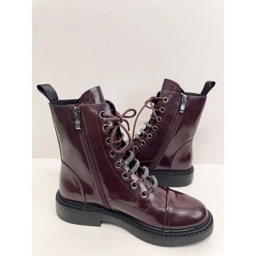 DKNY Boots Size 6‎ Womens Bordeaux Leather Lace Up Combat Block Heel NEW - Image 6