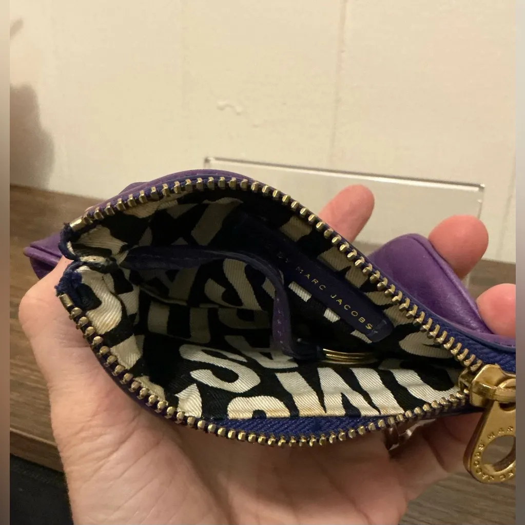MARC By Marc Jacobs Purple Soft Leather Small Zip Card Key Holder Wallet Gold - Image 4