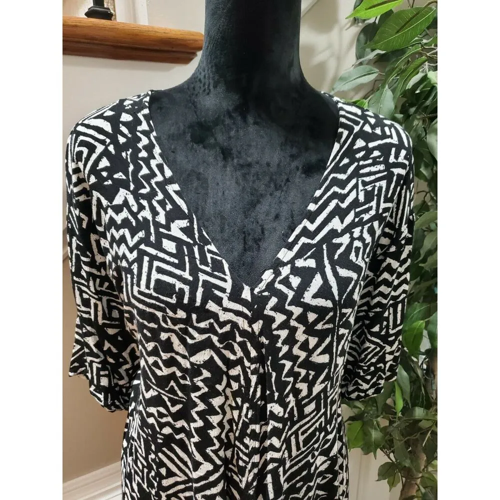 Nina Leonard Women's Black & White Rayon Long Sleeve Top & Skirt 2 Piece Suit 1X - Image 2