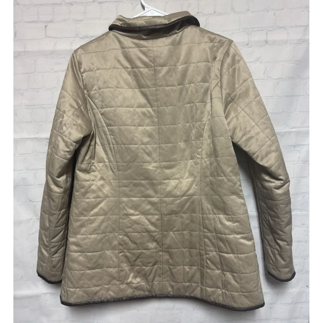 Pendleton Quilted Leather Trim Barn Riding Jacket Coat Beige Tan Zip Women Large - Image 10