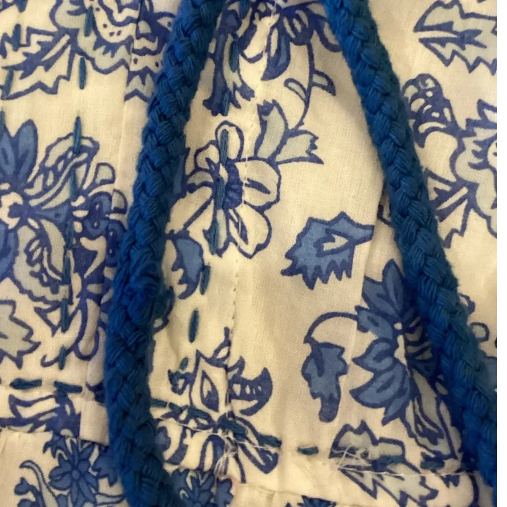 Calypso St Barth Daria Dress L Blue White Block Print Floral Cotton Resort Maxi - Image 8