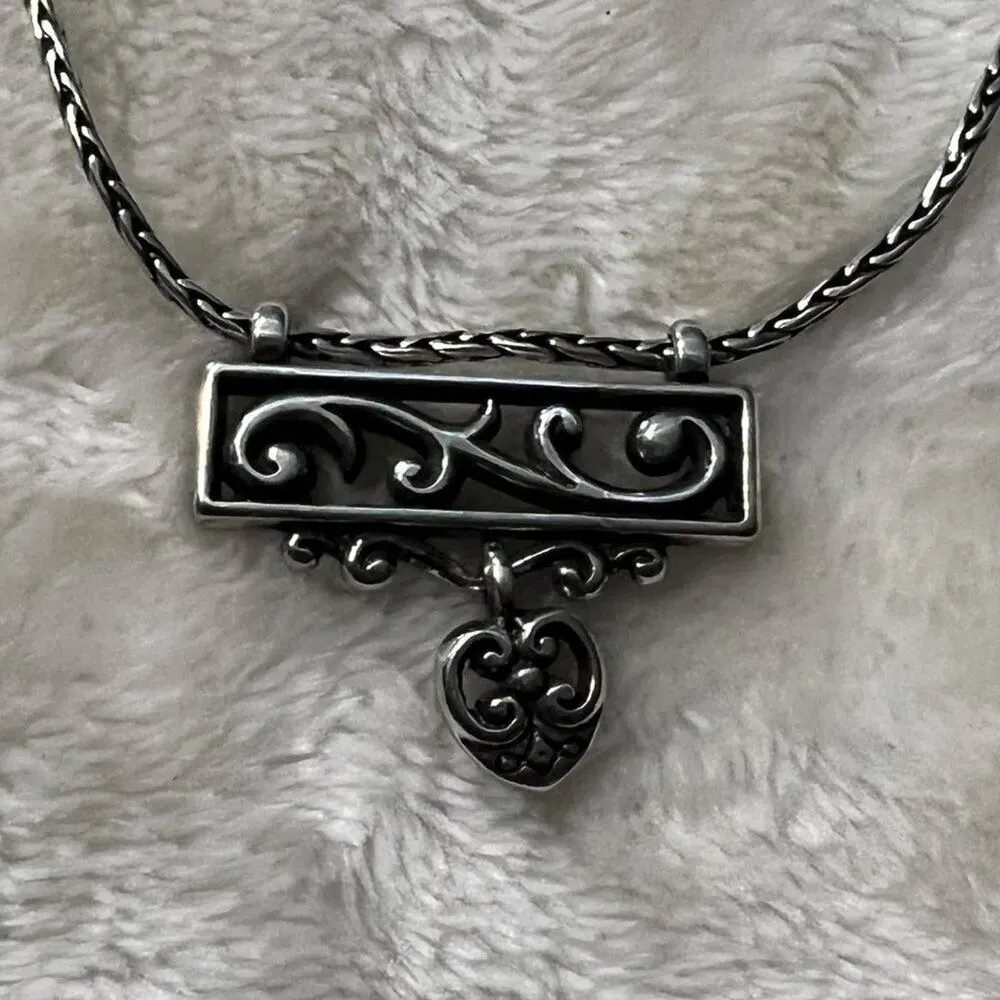 Brighton Silver Deco Lace Pendant Necklace 16 -‎ 17.5 in. Heart Adjustable - Image 2
