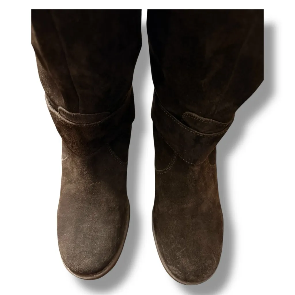 Gioseppo Used Chocolate Brown Stacked Heel Suede Boot with Buckle Fall Classic Size 9 - Image 8