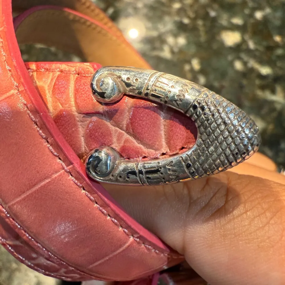 Brighton Coral Faux Crocodile With Silver Hardware Skinny Belt B10430 Size M 36” - Image 4