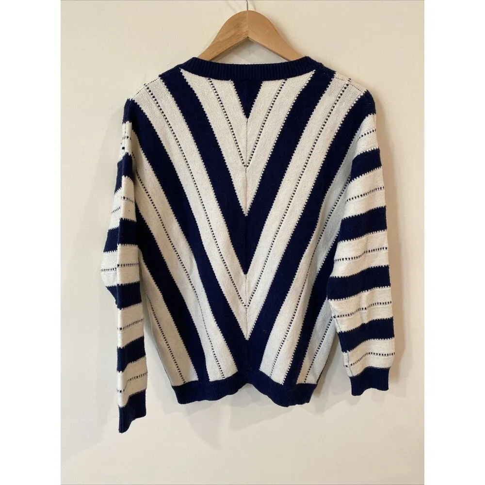 PRETTYGARDEN Long Sleeve Striped Knit Sweater Blue And Cream Size Large - Image 5