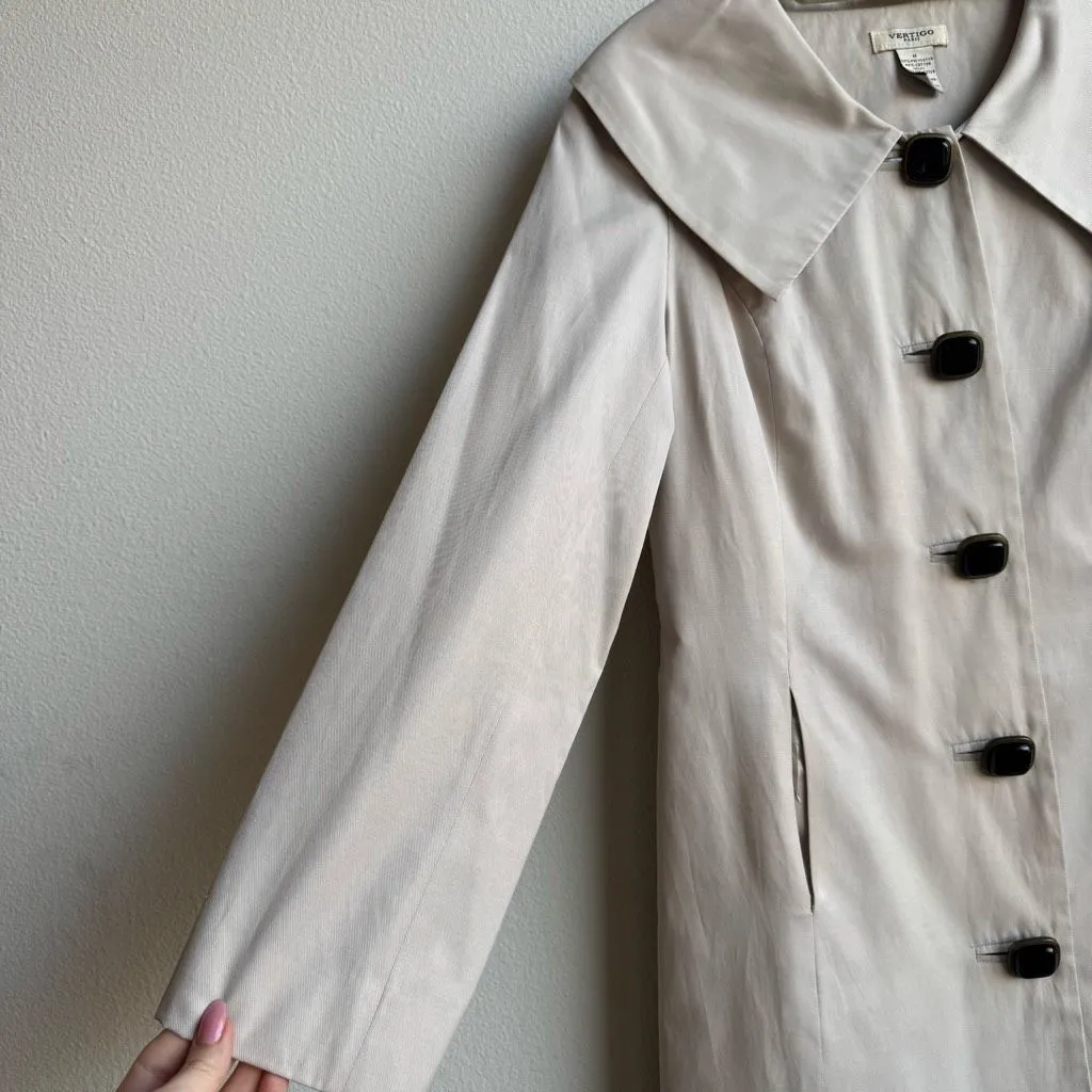Vintage VERTIGO Paris Women Tan Trench Coat Bow Back Oversize Collar Size Medium - Image 2