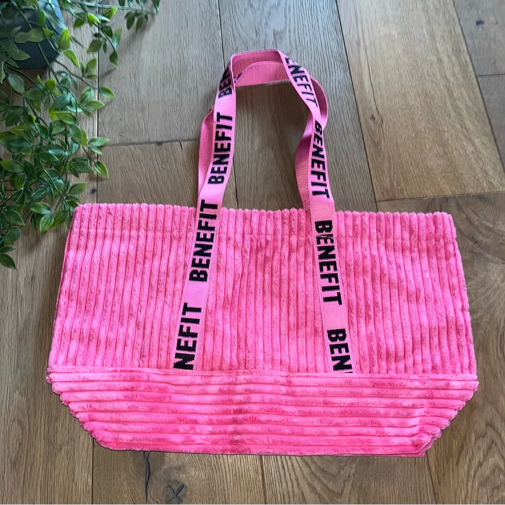 Benefit NEW Pink Corduroy Tote open top beach bag - Image 4