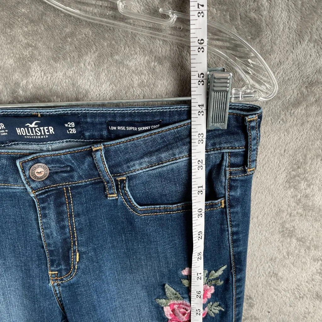 Hollister Low Rise Super Skinny Crop Jeans Women’s 9R W29 Embroidered Y2K Floral - Image 6