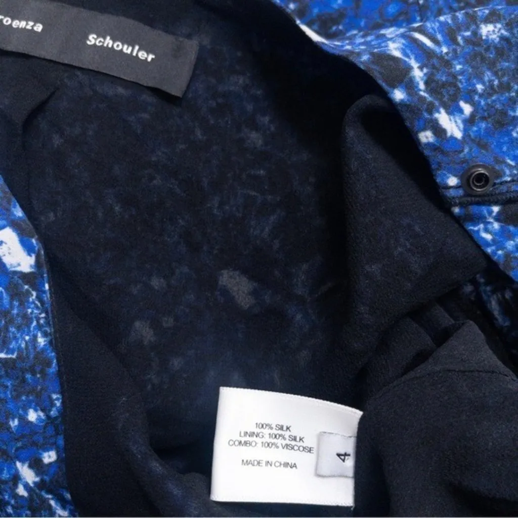 Proenza Schouler Silk Microprint Mini Dress 4 Blue Oversized Contrast Stripe - Image 9