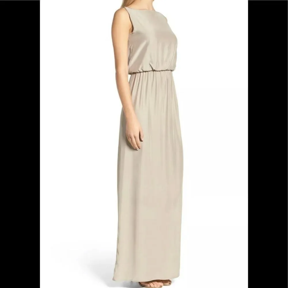 Natalie Deayala drape back silk column dress. NWT Tan - Image 6