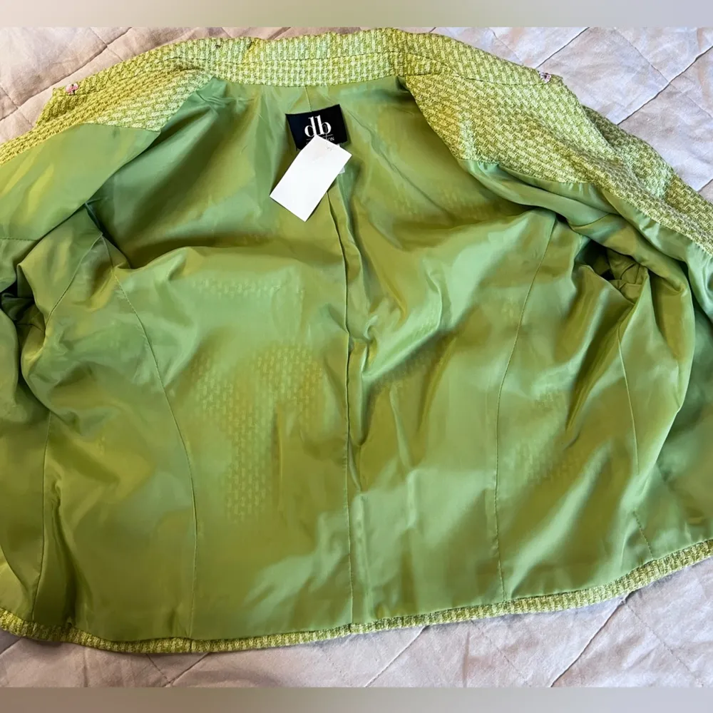 NWT Green Pink Floral Applique Dress & Cropped Blazer Set Old Money Preppy - Image 3