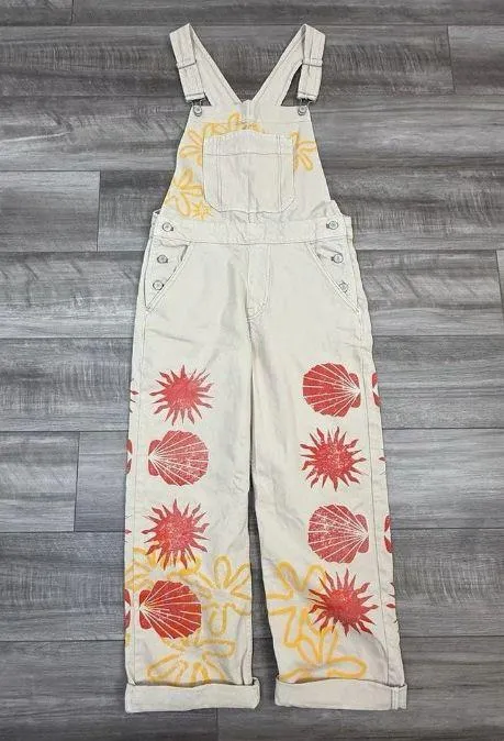 Free People We The Free Ziggy Printed Khaki Overalls Slouchy Size Large NWOT - Image 2