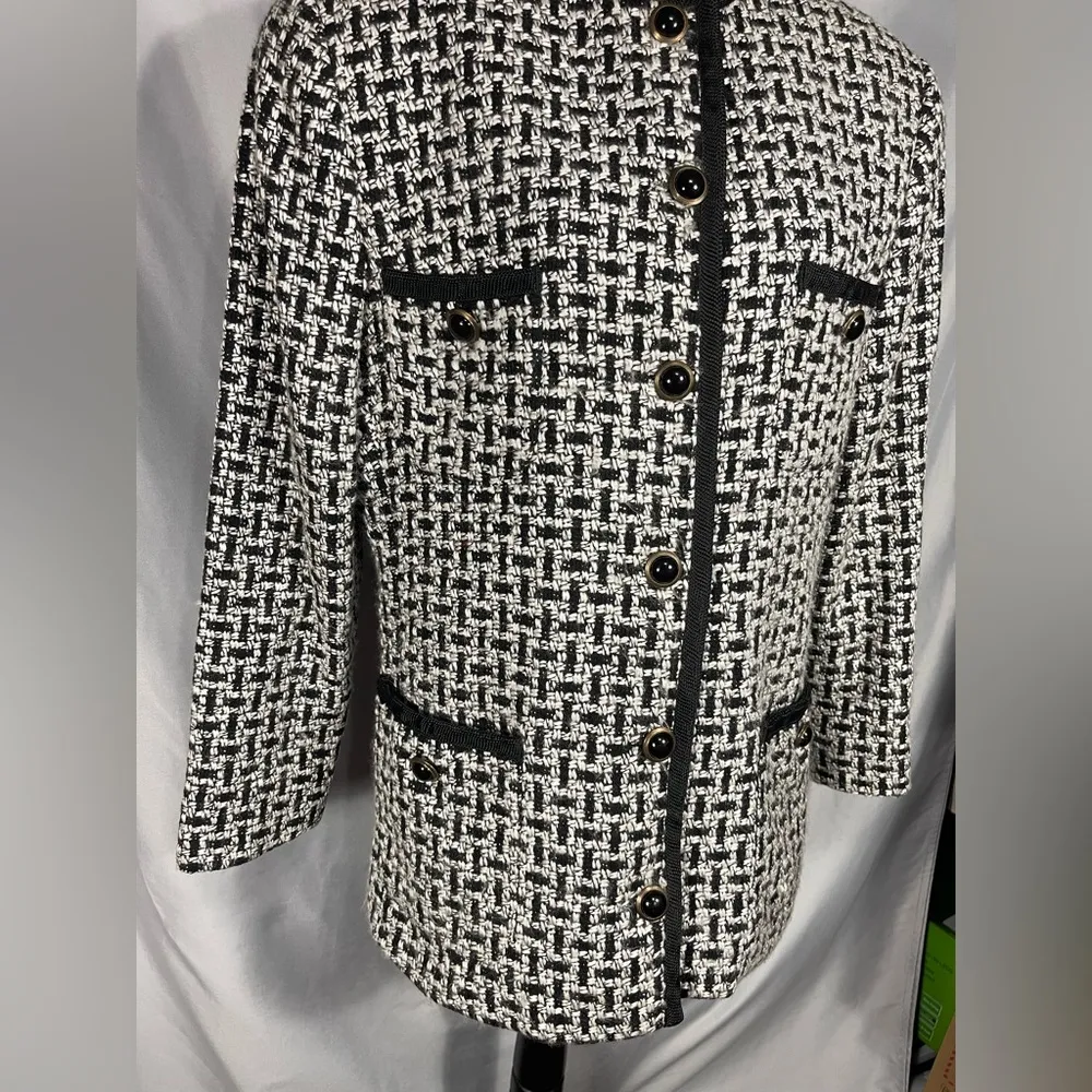 Vintage Jos A Bank Clothiers Houndstooth Black White Wool Acrylic Jacket Sz 12 - Image 5