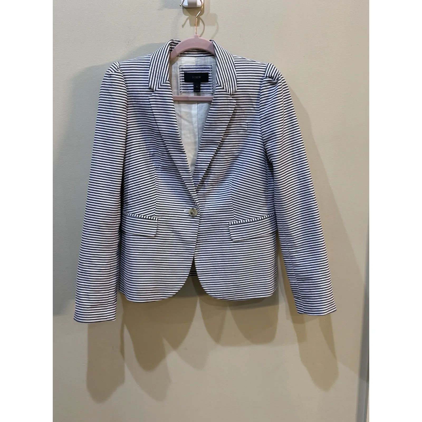 J.Crew Blue & White‎ Women's Seersucker Striped Cotton Blazer Size 6 - Image 2