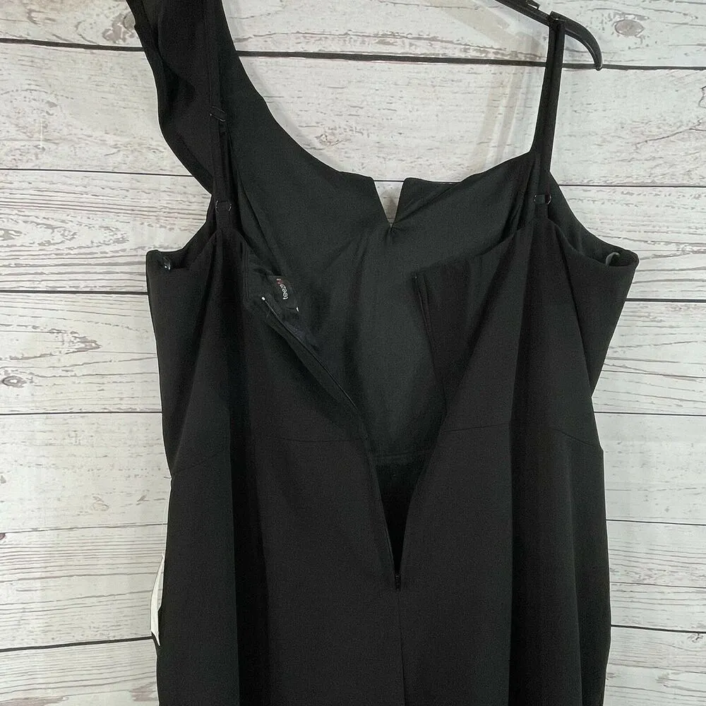 Teeze Me SZ 24 Jumpsuit Ruffled One-Shoulder V-Neck Pockets Wide Leg Stretch New - Image 6