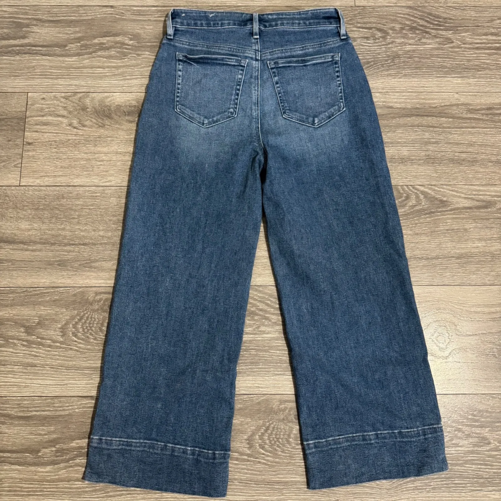 LOFT Women High Waist Wide Leg Crop Jeans Blue Wash Size 26/2 Petite Loose Fit - Image 5