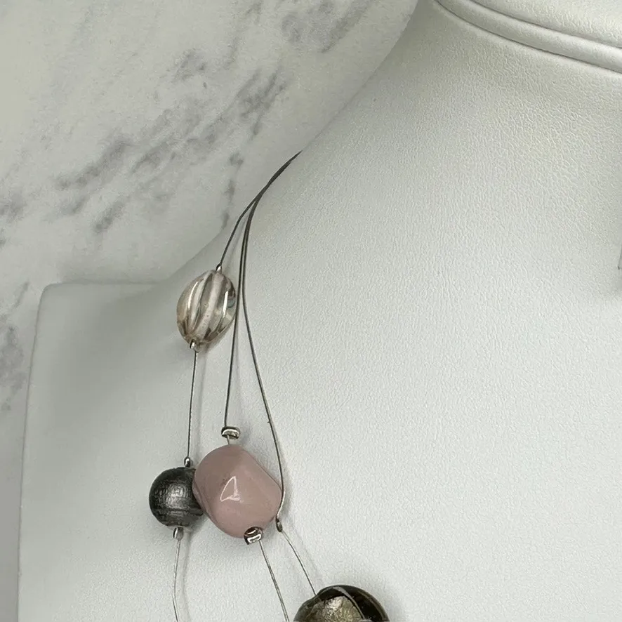 Chico's Beaded Triple Strand Wire Silver Tone Mixed Bead Statement Necklace ✨ - Image 7