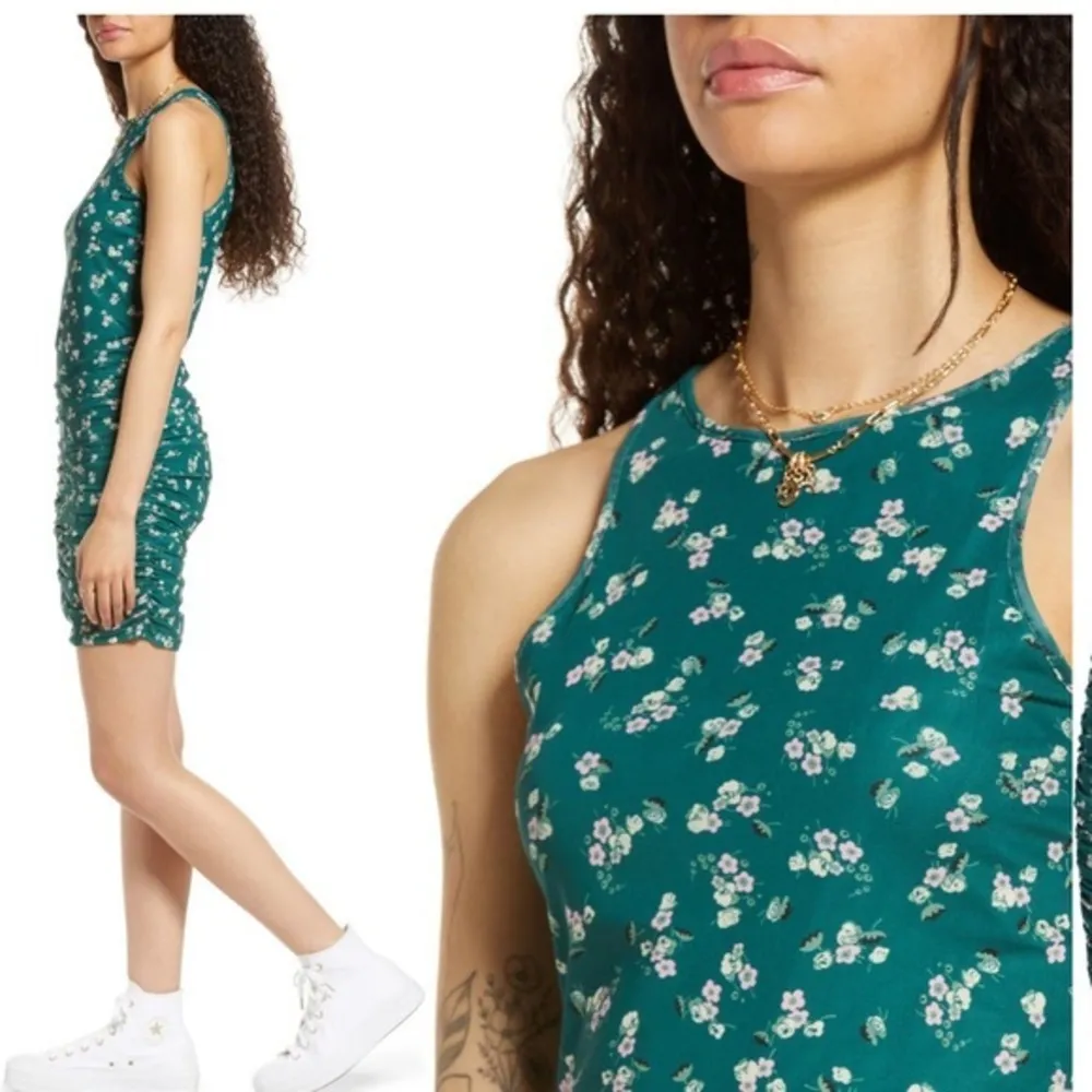 Nordstrom BP. Ruched Mesh Bodycon Dress Green Botanical Floral NWT - Image 8