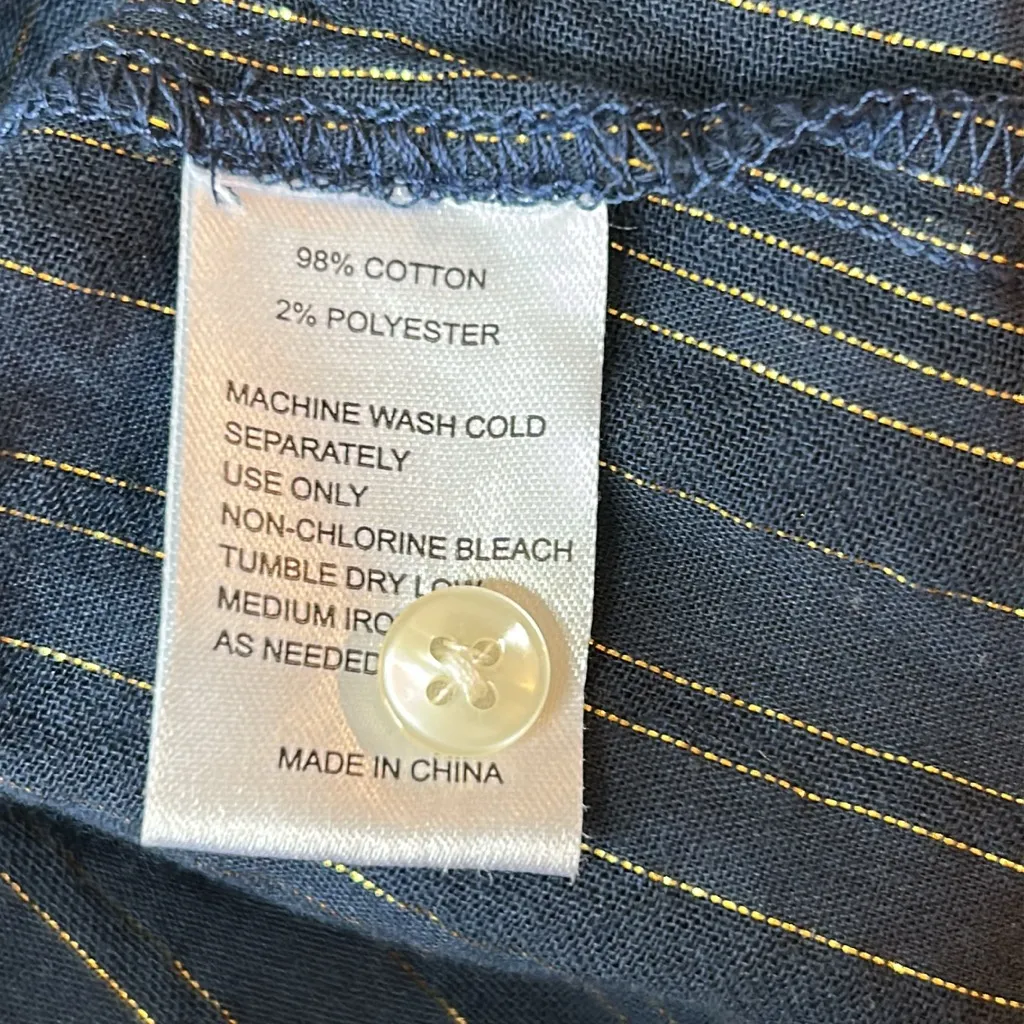 Trovata Birds of Paradise Carla High Neck Navy Gold Metallic Pleated Top Size XS Blue - Image 10