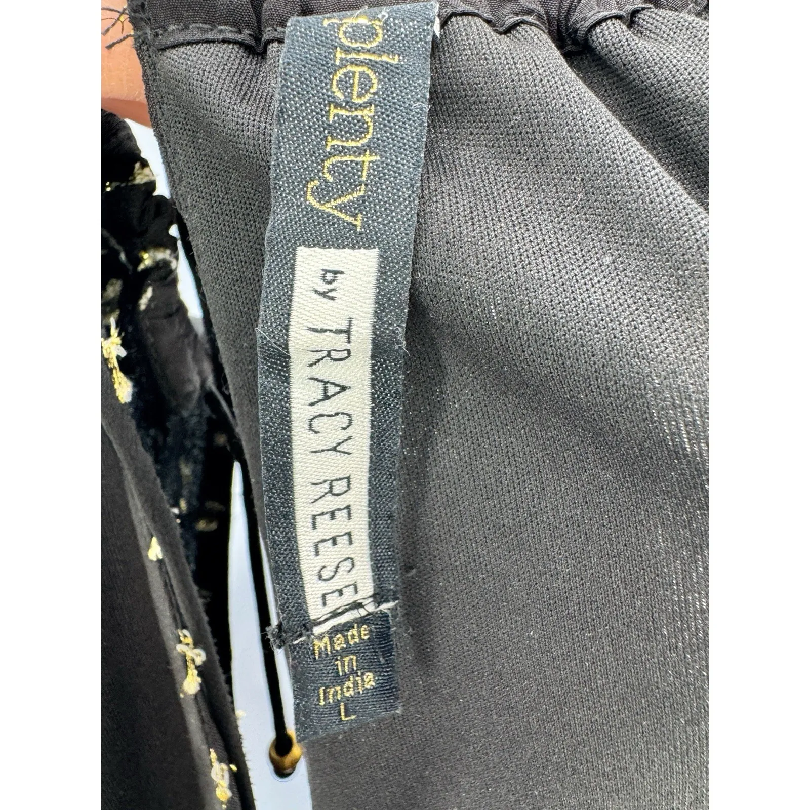 Plenty by Tracy Reese Dress Size Large Black Gold Halter Midi Pleated‎ Lined - Image 4