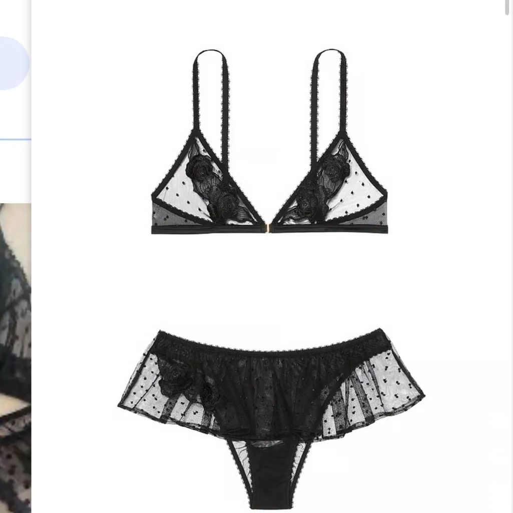 🔥VS Sheer Rose Dot Triangle Bralette & Flutter Panty Set  black - Image 3