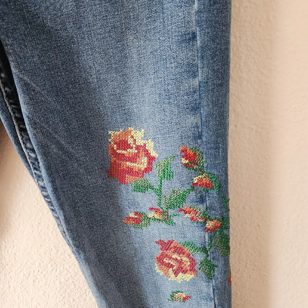 TOPSHOP Moto Jamie Floral Embroidered Jeans High Waisted Skinny Ankle Pants 26 - Image 8