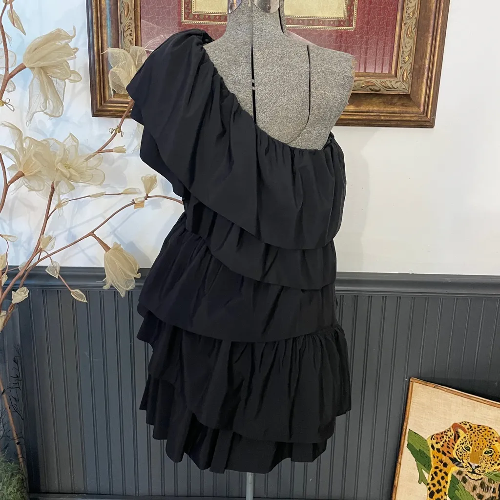 NWT ENDLESS ROSE Anthropologie Black One Shoulder Ruffle Mini Dress Sz Small 💛🎀 - Image 10